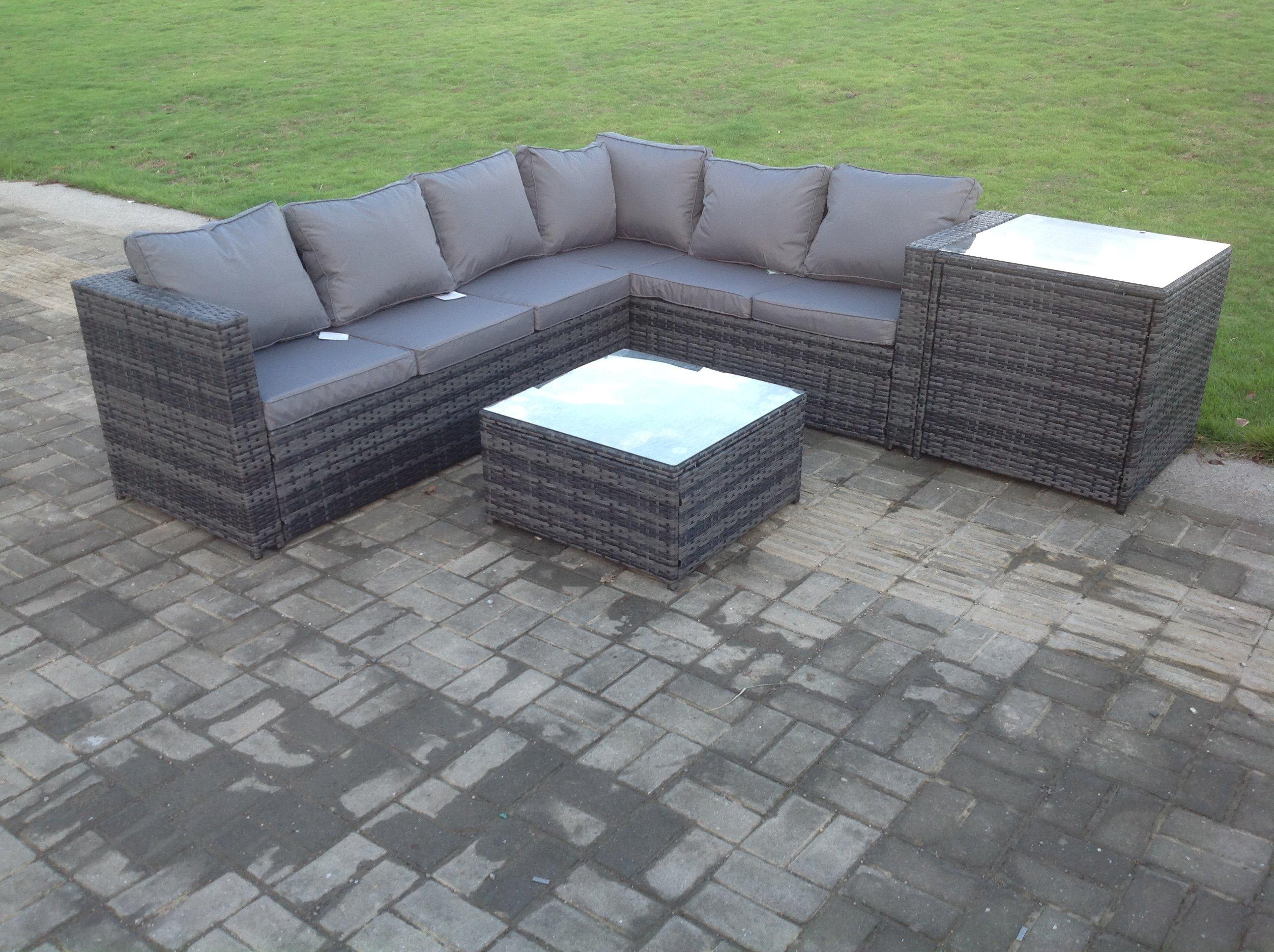 Rattan Corner Sofa Set Garden Furniture With Coffee Tall Table And Side Table